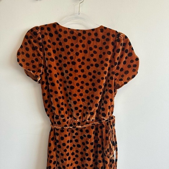 Madewell Velvet Wrap Dress in Leopard Dot Black Brown Size XS - Picture 8 of 9